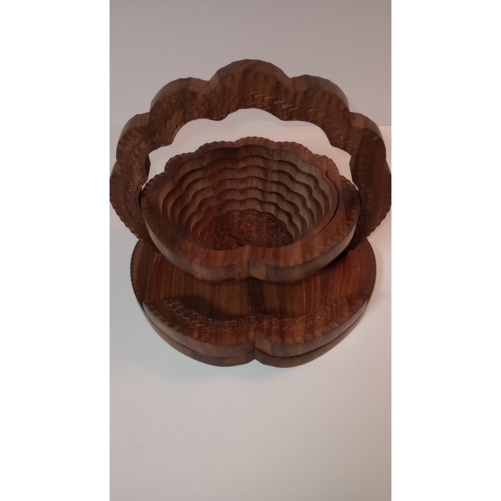 The Wooden Basket Co. Hand-carved Collapsible Wooden Basket